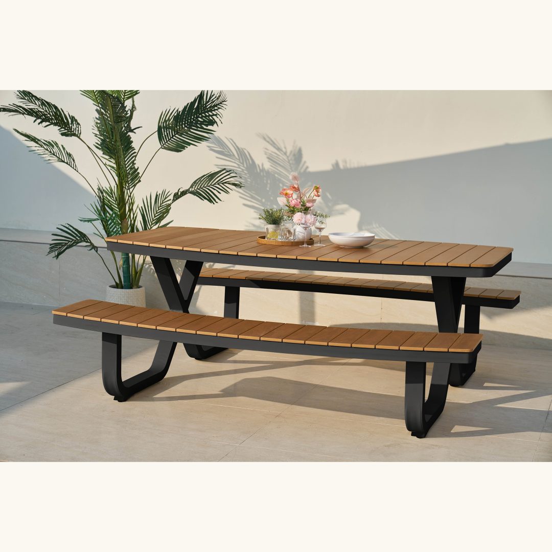 Troy modern étkezőasztal padokkal, fekete