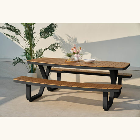 Troy modern étkezőasztal padokkal, fekete