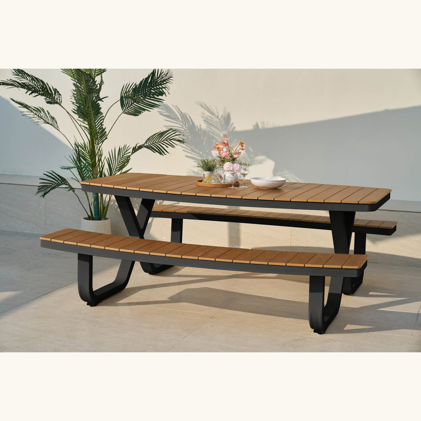 Troy modern étkezőasztal padokkal, fekete