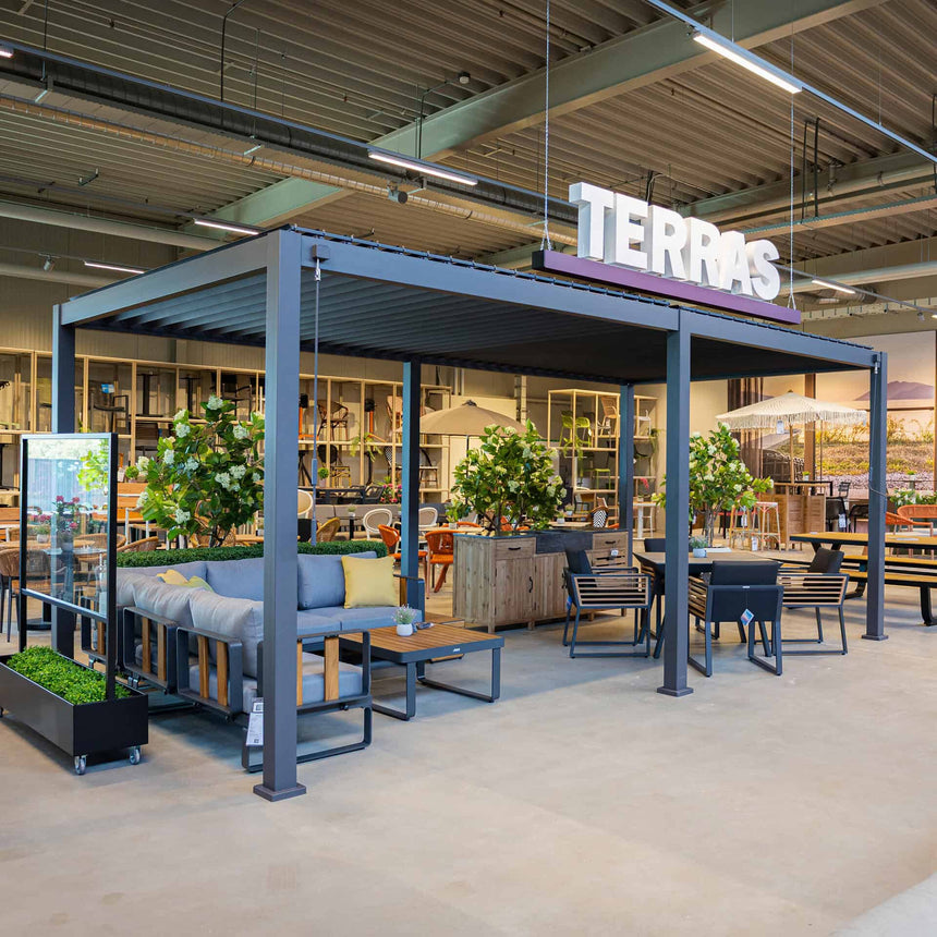 Reflect Standard 3×6 m bioklimatikus alumínium pergola – antracit, 8 cm-es oszlopokkal