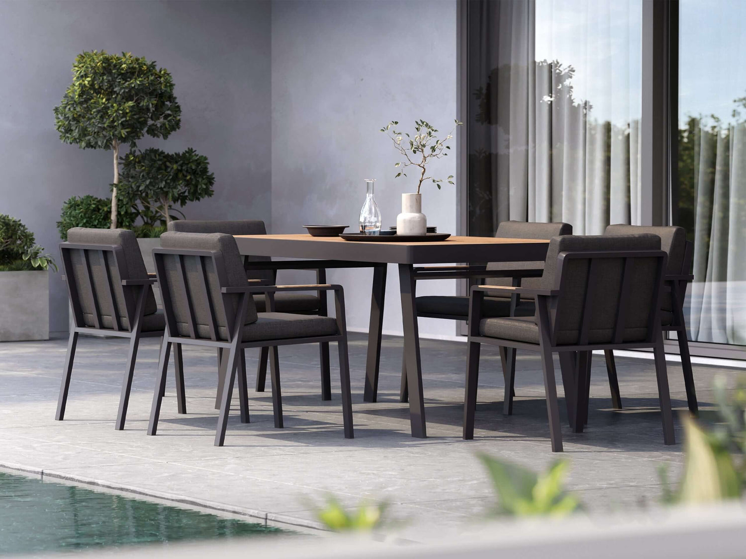 Higold Nofi - 8 személyes  kerti étkezőszett fekete színben