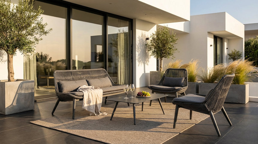 Grattoni Como kerti garnitúra 4 személyes, antracit színben