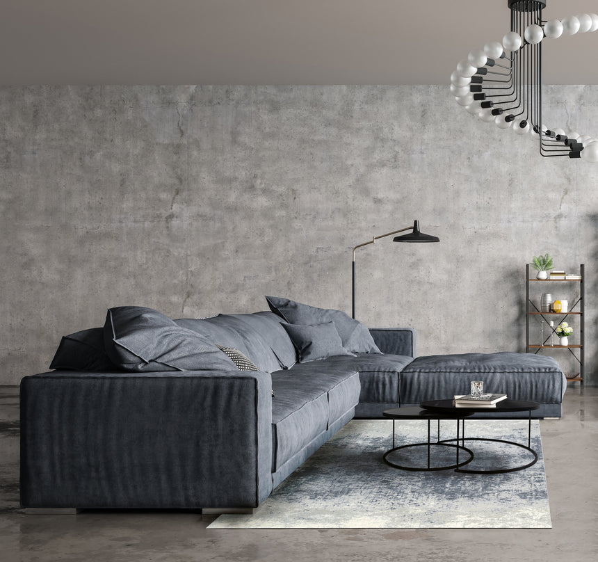 Illusion Blue Gray modern szőnyeg enteriőrben