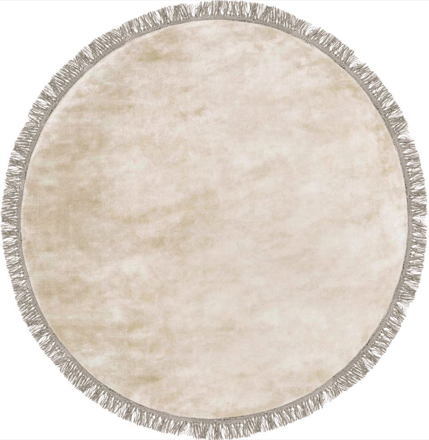 Luna Beige kerek viszkóz szőnyeg felülnézetből, bézs színben