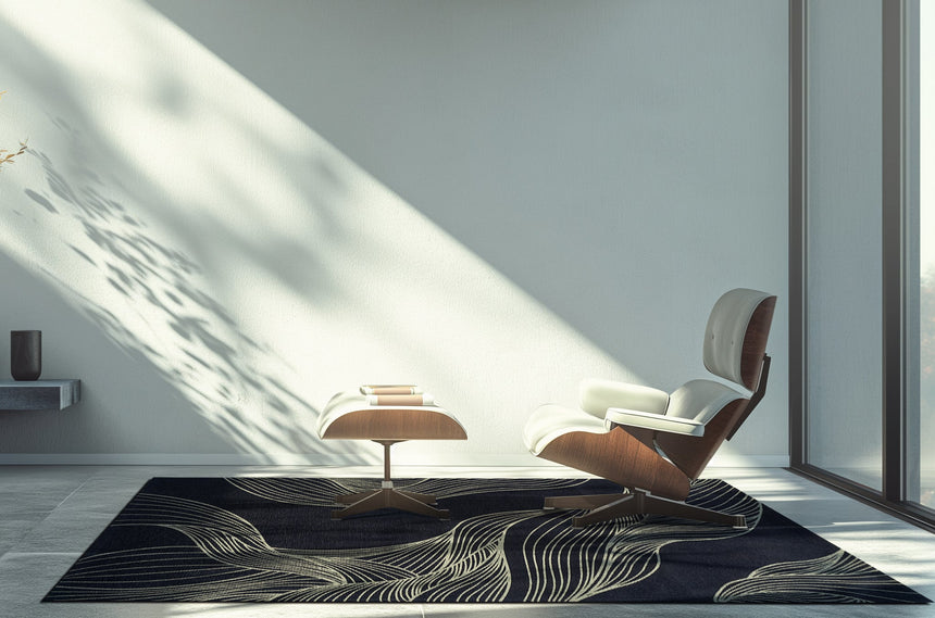 Neptun Blue modern szőnyeg felülnézetből, kék art deco mintával