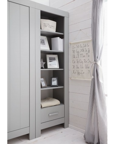 Könyvszekrény PI Calmo MDF könyvespolc gyerekbútor szürke és fehér színben