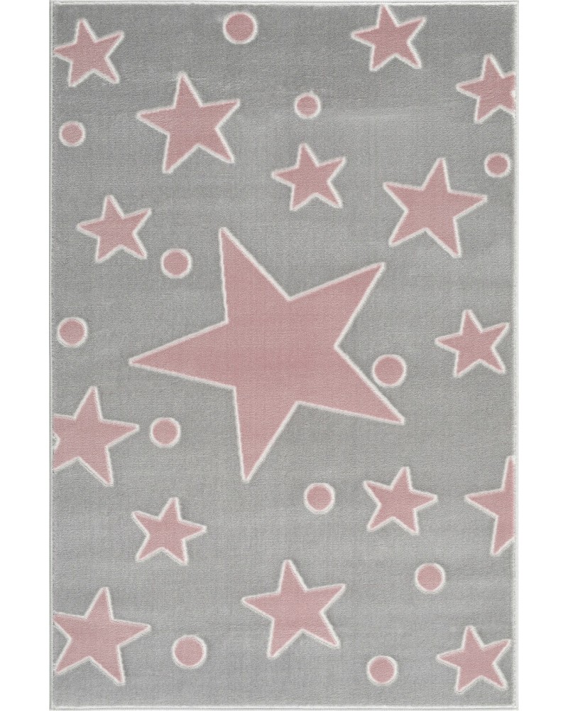 Szőnyegek LE Estrella csillagos, ezüstszürke - rózsaszín színű gyerekszőnyeg
