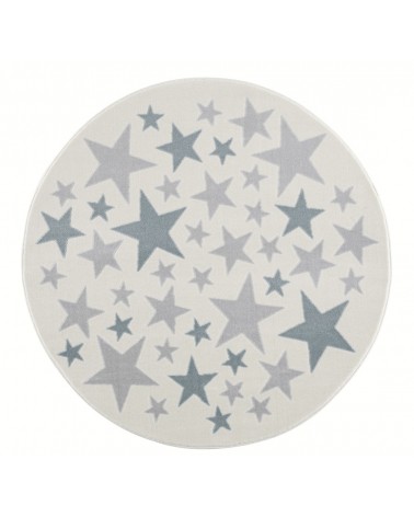 Szőnyegek LE Stella csillagos, krém - ezüstszürke - kék színű kör gyerekszőnyeg