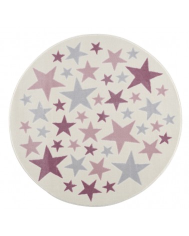 Szőnyegek LE Stella csillagos, krém - ezüstszürke - rózsaszín színű kör gyerekszőnyeg