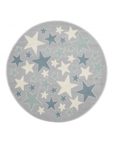 Szőnyegek LE Stella csillagos, ezüstszürke - krém - kék színű kör gyerekszőnyeg