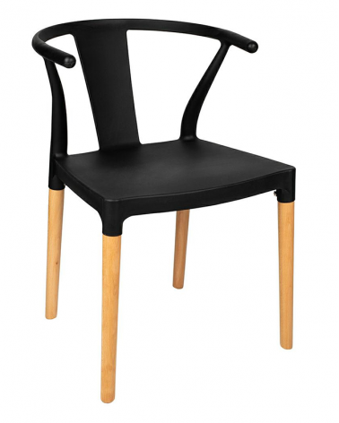 Műanyag design szék KH Wishbone Fekete Műanyag Szék Bükkfa lábakkal