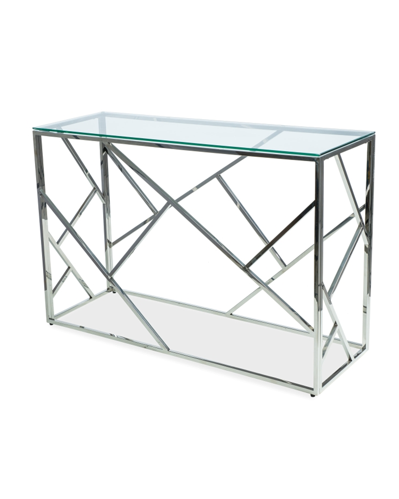 LA Escada-C III. ezüst színű konzolasztal üveg lappal