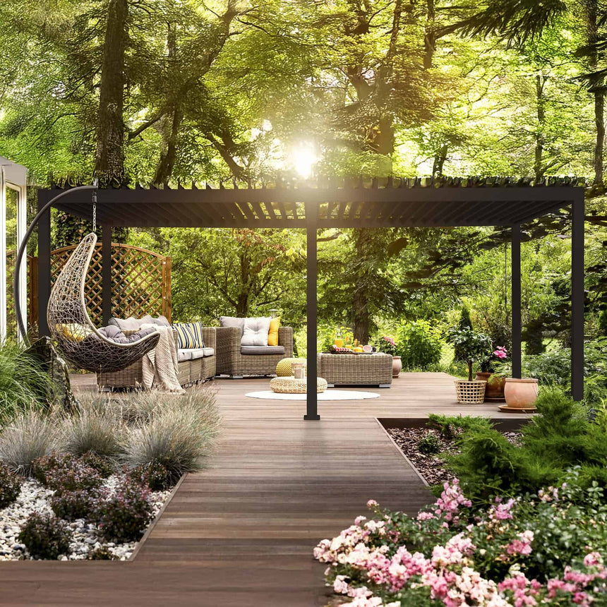 Reflect Standard 3×6 m bioklimatikus alumínium pergola – antracit, 8 cm-es oszlopokkal