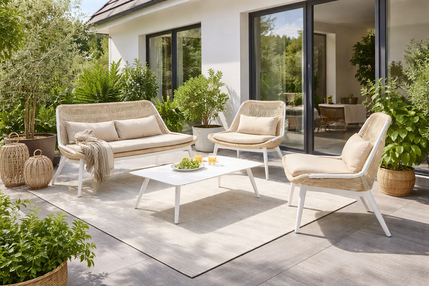 Grattoni Como kerti garnitúra 4 személyes, bézs színben