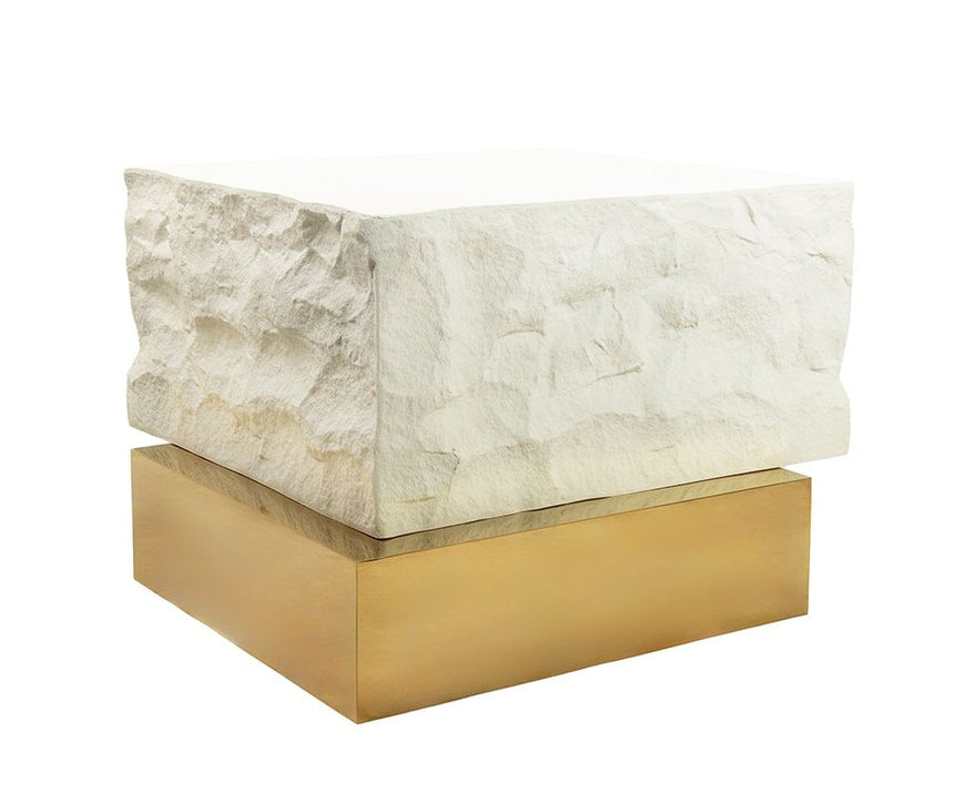 Gilda 65 dohányzóasztal bézs–arany – kőhatású felület, fém