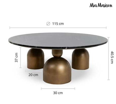 Ringo 110 dohányzóasztal arany–fekete – Marquina márvány, fém