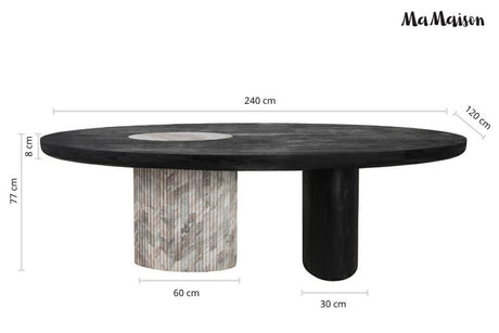 Atlante 240 étkezőasztal fehér–fekete – márvány, mangófa