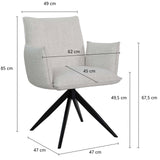 Nella karfás szék méretrajza: 63 × 62 × 85 cm, 49,5 cm ülésmagasság