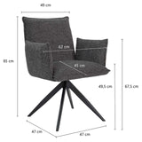 Nella karfás szék méretrajza: 63 × 62 × 85 cm, 49,5 cm ülésmagasság