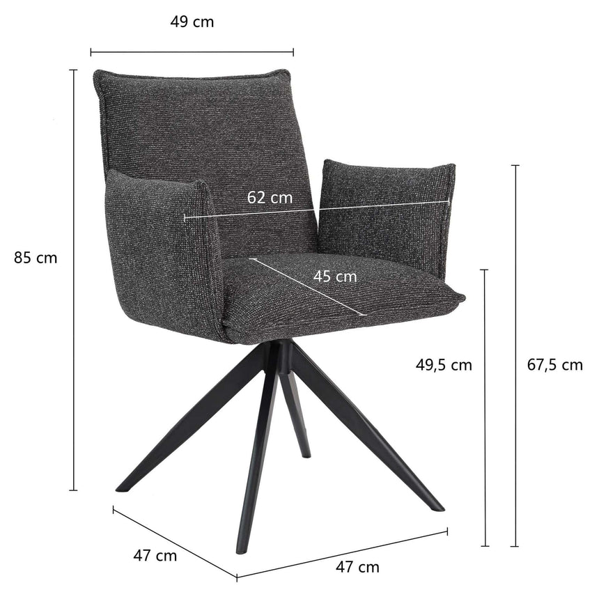 Nella karfás szék méretrajza: 63 × 62 × 85 cm, 49,5 cm ülésmagasság