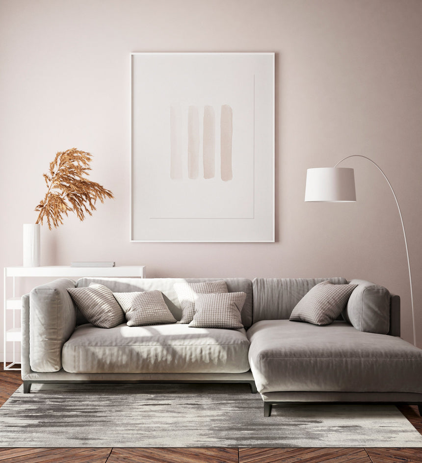 Canvas Warm Gray modern szőnyeg felülnézetből, meleg szürke-bézs árnyalatban