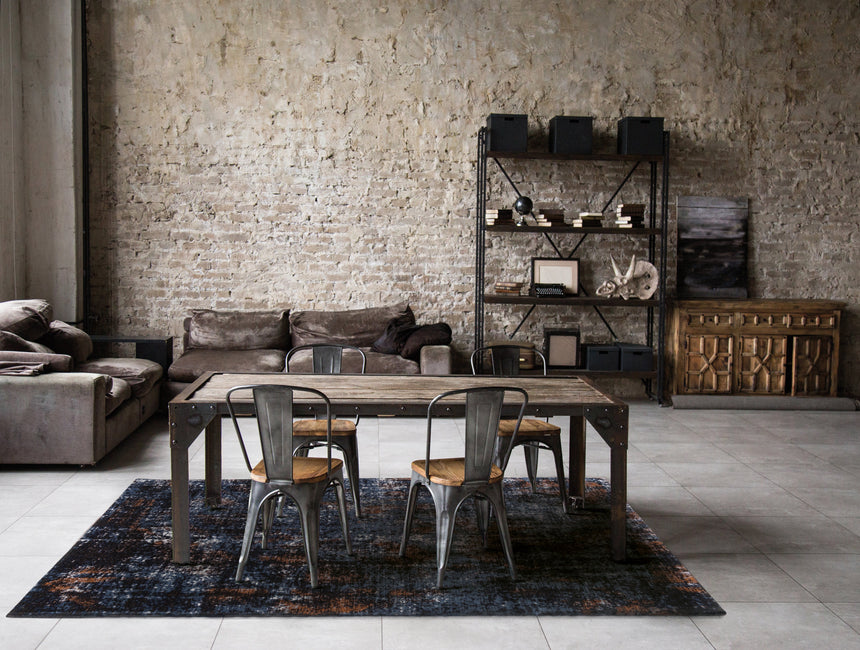 Flame Rusty Blue modern szőnyeg felülnézetből, kék és rozsdabarna mintával