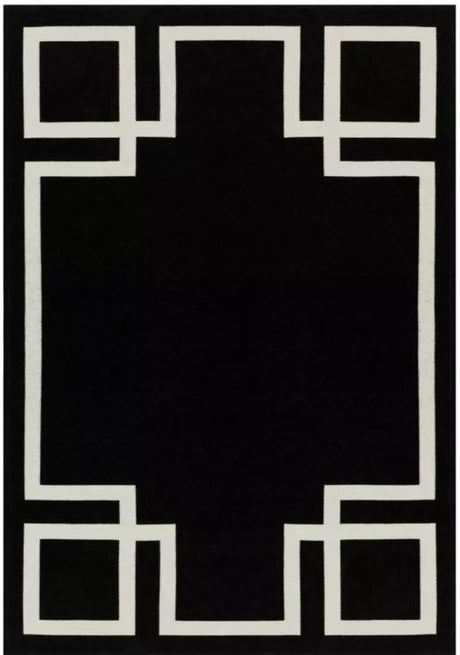 Hampton Black modern szőnyeg felülnézetből, fekete art deco mintával