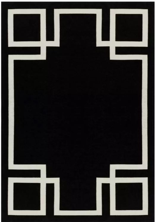 Hampton Black modern szőnyeg felülnézetből, fekete art deco mintával