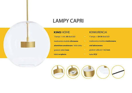 Capri 4 függőlámpa arany – 60 LED, alumínium, üveg