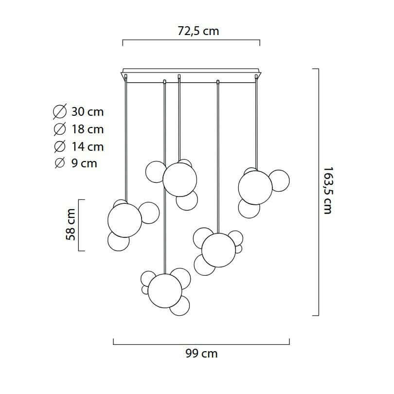 Capri Line 5 függőlámpa arany – 300 LED, alumínium, üveg