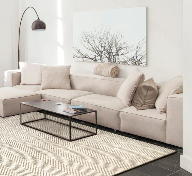 Luno Cold Beige modern szőnyeg felülnézetből, hűvös bézs színben