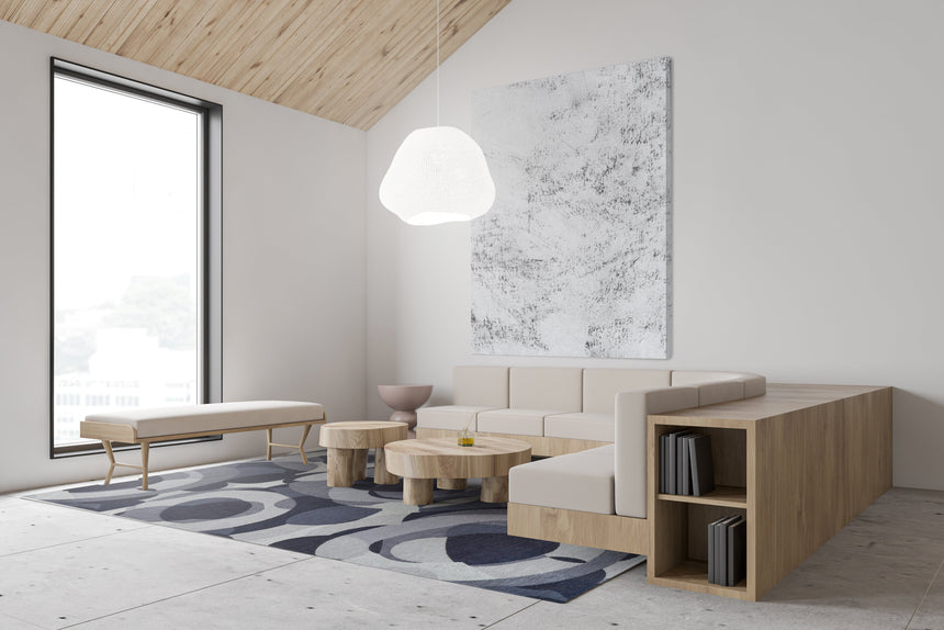 Mare Blue modern szőnyeg felülnézetből, kék hullámmintával
