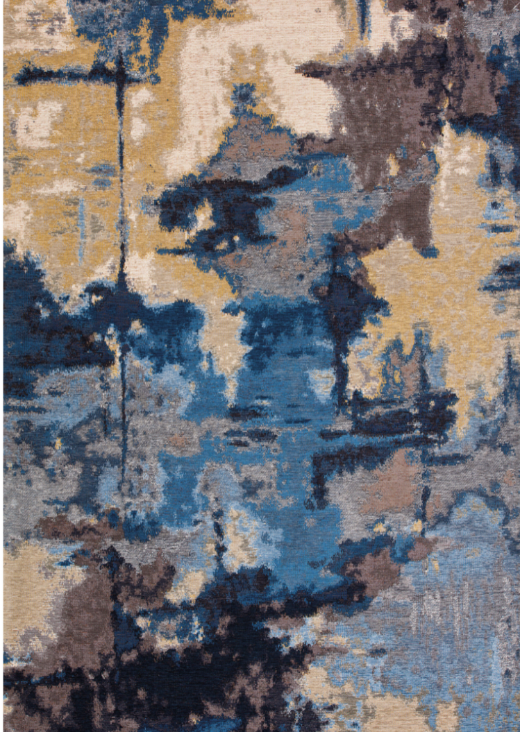 Marmara Palette modern szőnyeg felülnézetből, kék-törtfehér palettamintával
