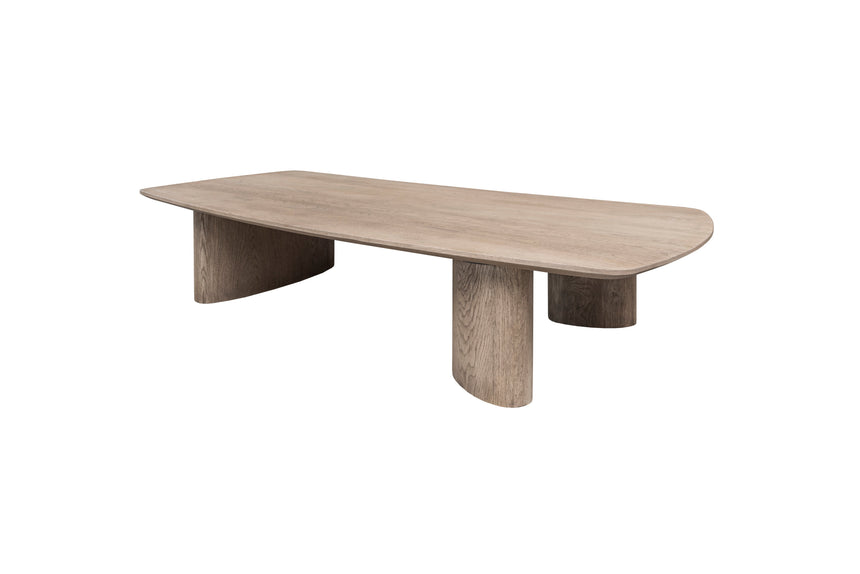Onda Coffee tölgy dohányzóasztal ívelt asztallapja közelről