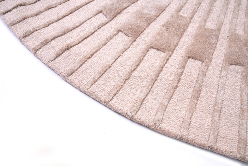Radius Beige kerek gyapjú szőnyeg koncentrikus mintázata