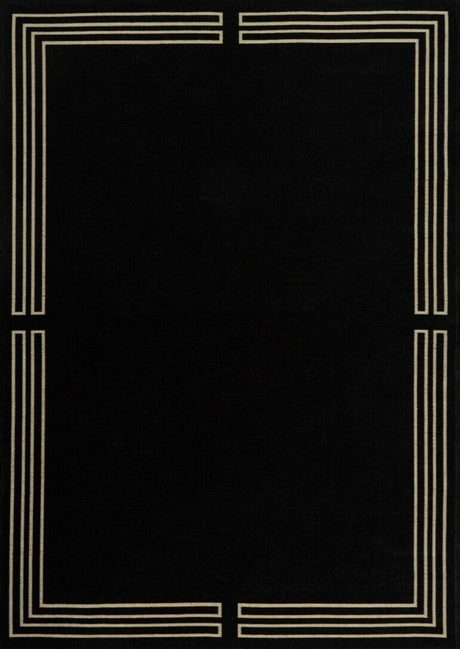 Royal Black modern szőnyeg felülnézetből, fekete art deco mintával