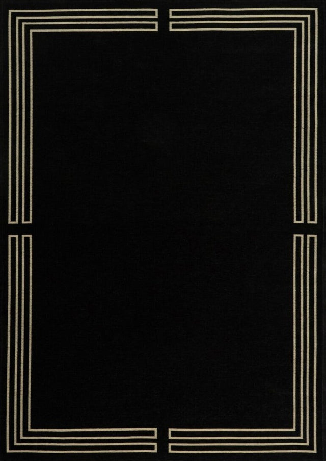 Royal Black modern szőnyeg felülnézetből, fekete art deco mintával