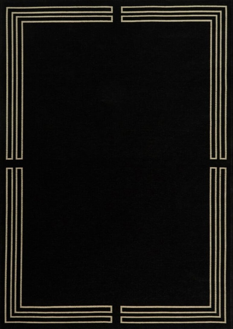 Royal Black modern szőnyeg felülnézetből, fekete art deco mintával