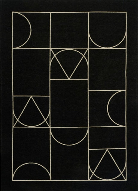 Signet Black modern szőnyeg felülnézetből, fekete art deco mintával