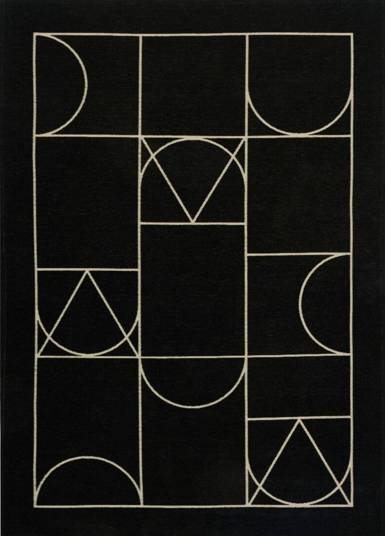 Signet Black modern szőnyeg felülnézetből, fekete art deco mintával