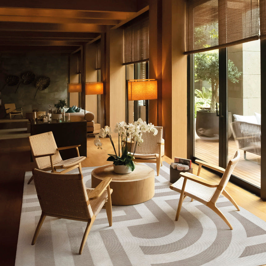 Tiffany Beige modern szőnyeg enteriőrben