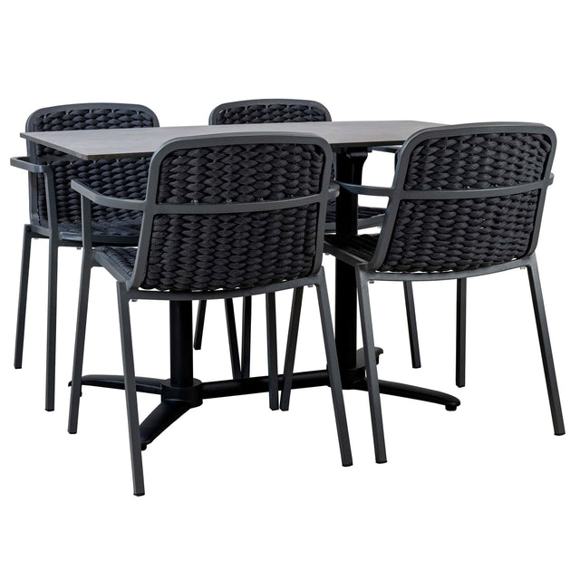 Tora 5 részes teraszszett négy fekete székkel és 120 × 70 cm Enfiber asztallappal