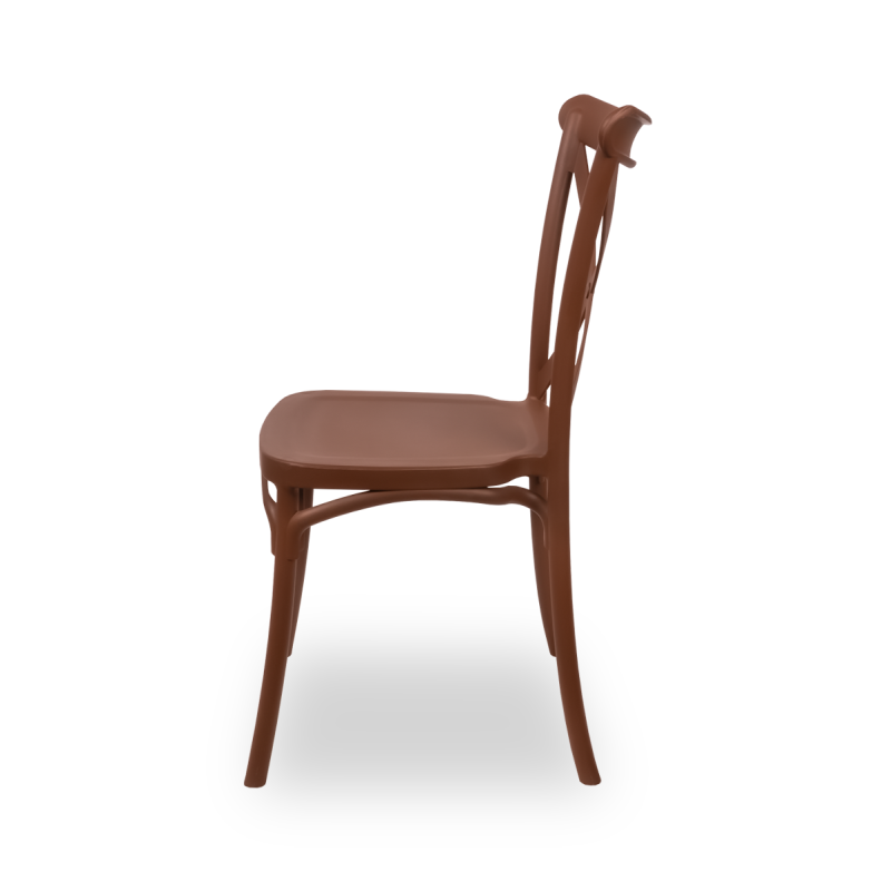Barna Chiavari Fiorini esküvői szék polipropilénből, elölnézet